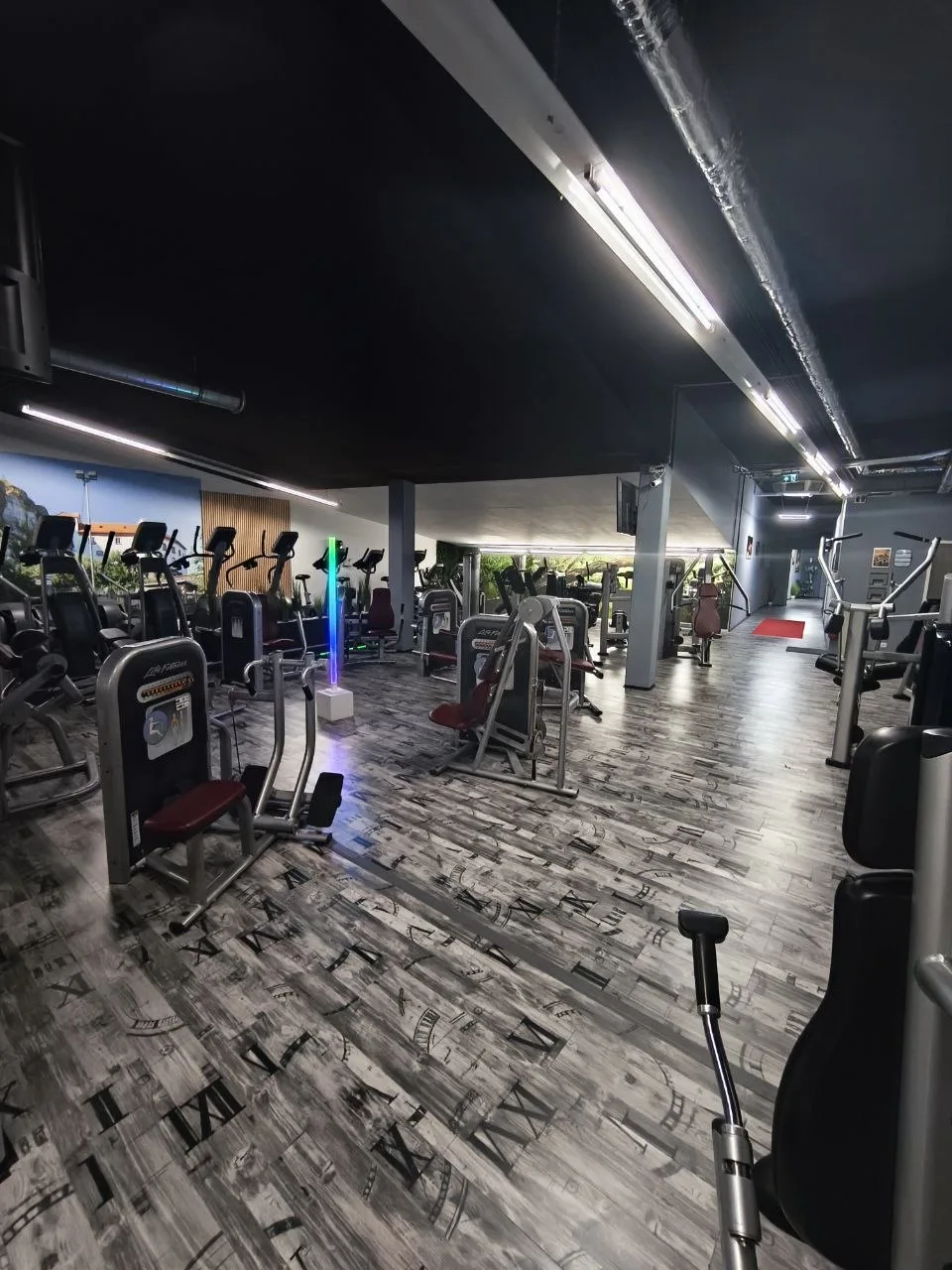 Cardio- und Gerätebereich mit Blick durch die Trainingshalle